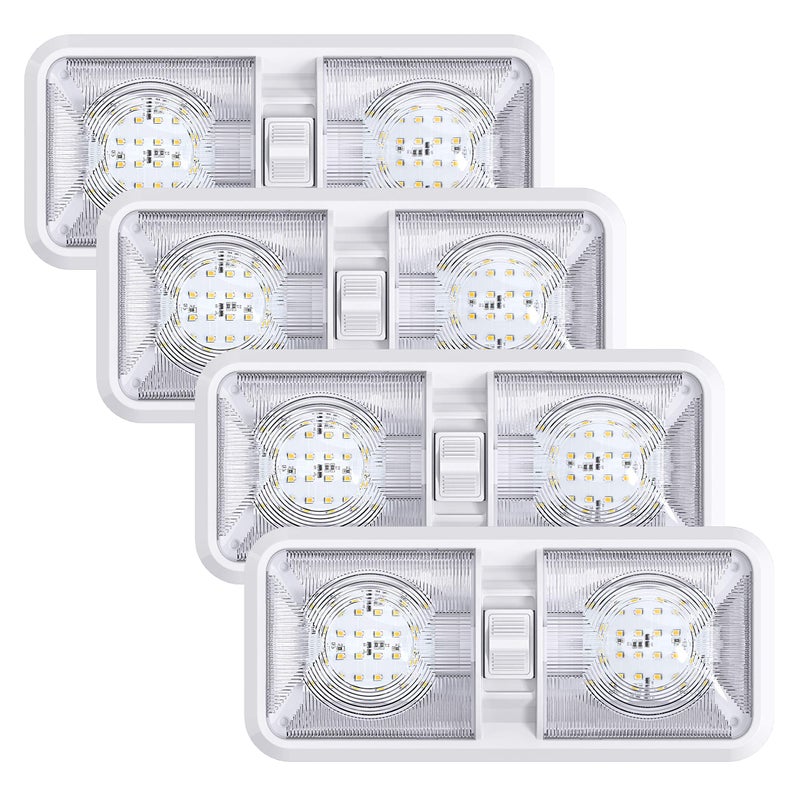 Leisure LED 4 Pack RV LED Ceiling Double Dome Light Fixture with ON/OFF Switch Interior Lighting for Car/RV/Trailer/Camper/Boat DC 12V Natural White 4000-4500K 48X2835SMD - Image 1